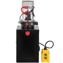 Kaksitoiminen hydraulipumppu 12 kvartin terässäiliöllä 12 voltin moottorilla kippiperävaunuille