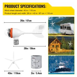 Tuuliturbiini 300W 12V AC 5 nylon-lapaa MPPT-säätimellä mökkiin veneeseen terassille