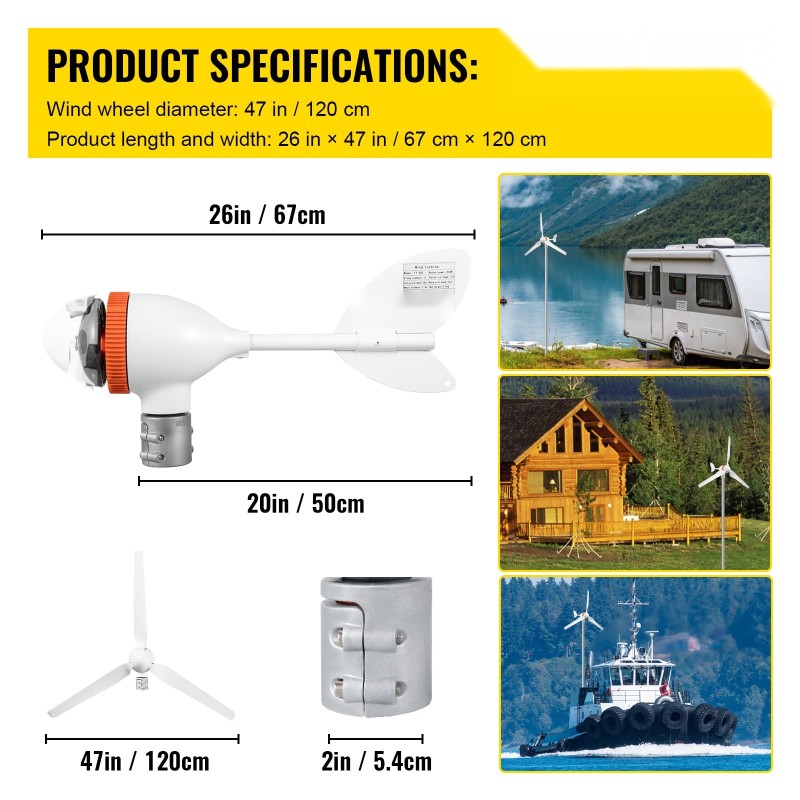 Tuuligeneraattori 400W 12V vaihtovirta 1,2m roottori 3 siipeä nailonkuitu MPPT-säädin