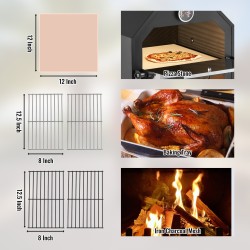 Ulkopizzauuni 12-tuumainen puulämmitteinen teräs taittuvat jalat irrotettavat pyörät