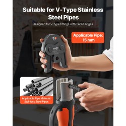 Puristusleuka 15 mm hiiletyskarkaistu teräs V-tyypin eurooppalaisen standardin ruostumattomille putkille 1 kpl