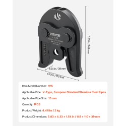 Puristusleuka 15 mm hiiletyskarkaistu teräs V-tyypin eurooppalaisen standardin ruostumattomille putkille 1 kpl