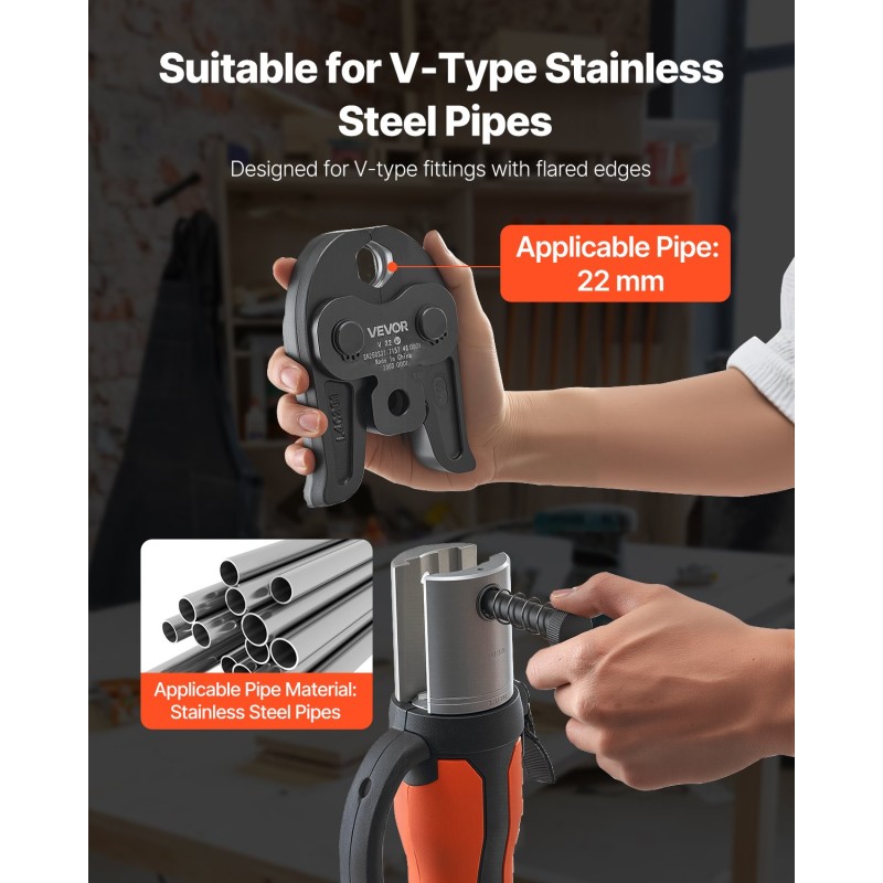 Puristusleuka V-tyypin 22 mm karkaistusta teräksestä ruostumattomille putkille 1 kpl