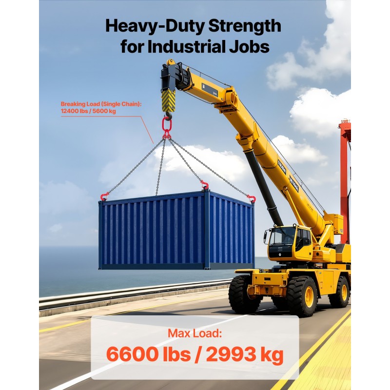 4-haarainen nostoketju 6,3 mm 1,5 m G80-seosteräksinen 2993 kg säädettävä koukut turvasalvoilla