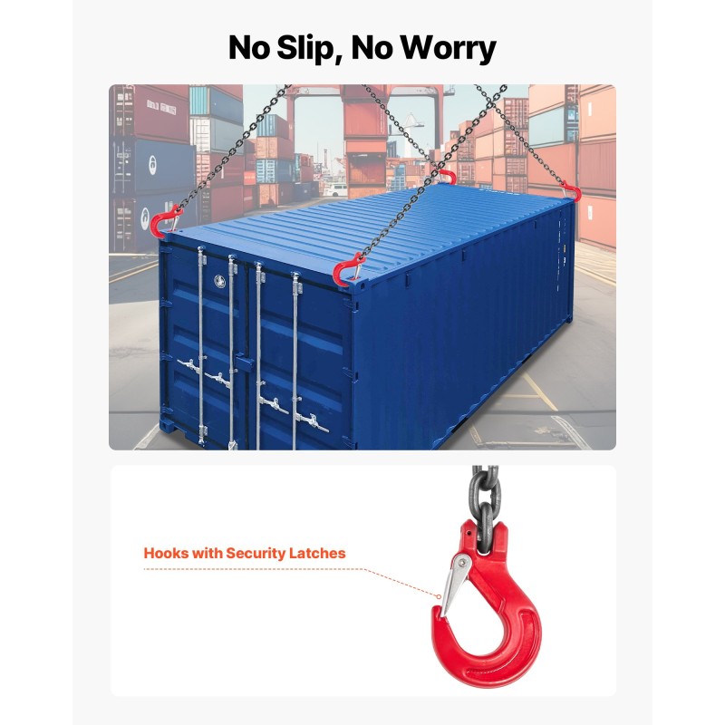 4-haarainen nostoketju 6,3 mm 1,5 m G80-seosteräksinen 2993 kg säädettävä koukut turvasalvoilla