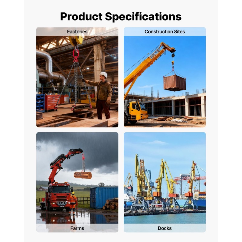 4-haarainen nostoketju 6,3 mm 1,5 m G80-seosteräksinen 2993 kg säädettävä koukut turvasalvoilla