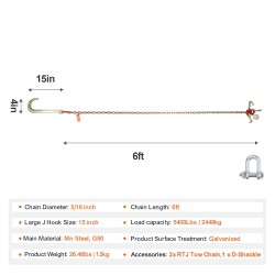 J-koukkuketjusarja 2 kpl G80 manganteräs 8 mm 180 cm galvanoitu 2448 kg
