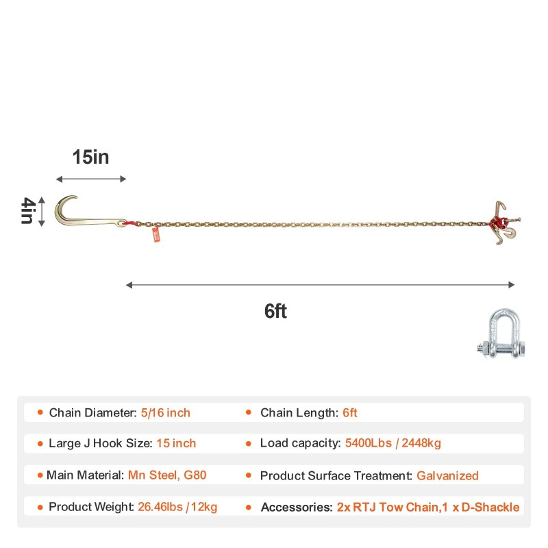 J-koukkuketjusarja 2 kpl G80 manganteräs 8 mm 180 cm galvanoitu 2448 kg
