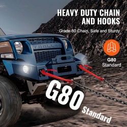 V-mallinen hinausketju G80 mangaaniteräs 10 mm 90 cm galvanoitu koukut D-sakkeli