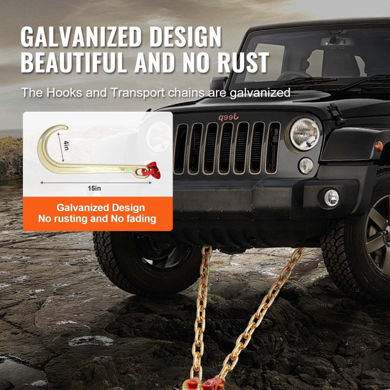 V-mallinen lujuusluokan G80 hinausketju mangaaniteräs 10 mm kahdella 60 cm haaralla galvanoitu