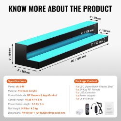 Akryylipulloteline LED-valaistu kaksitasoinen 40 tuuman monivärinen RF-kaukosäätimellä ja sovelluksella ohjattava kotibaariin