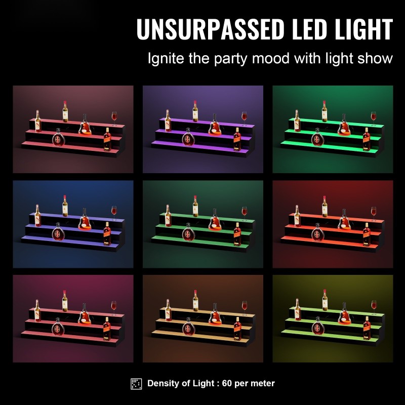 Monivärinen LED-valaistu akryylipulloteline 1015 mm RF-kaukosäädin sovellusohjaus