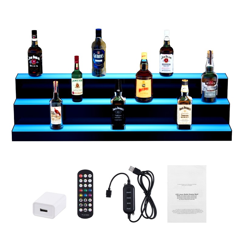 Monivärinen LED-valaistu akryylipulloteline 1015 mm RF-kaukosäädin sovellusohjaus