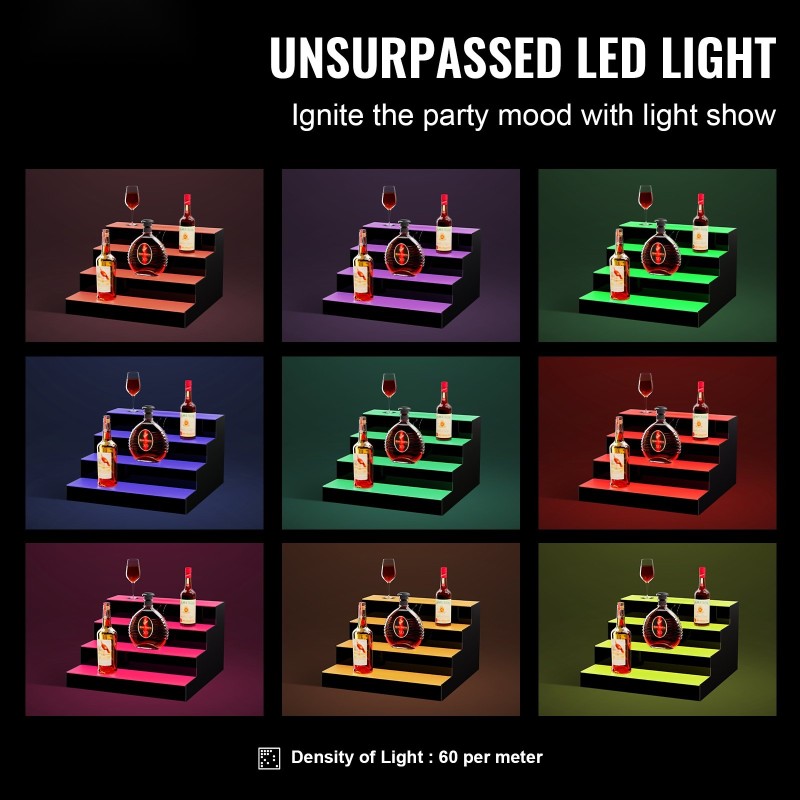 Akryylinen LED-valaistu 4-portainen 16-tuumainen pullonäyttö monivärinen RF-kaukosäädin sovellusohjaus