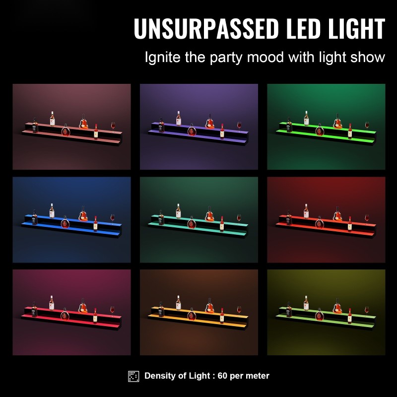 Pulloteline akryylinen 2-tasoinen 60-tuumainen LED-valaistu monivärisellä valaistuksella RF-kaukosäätimellä ja