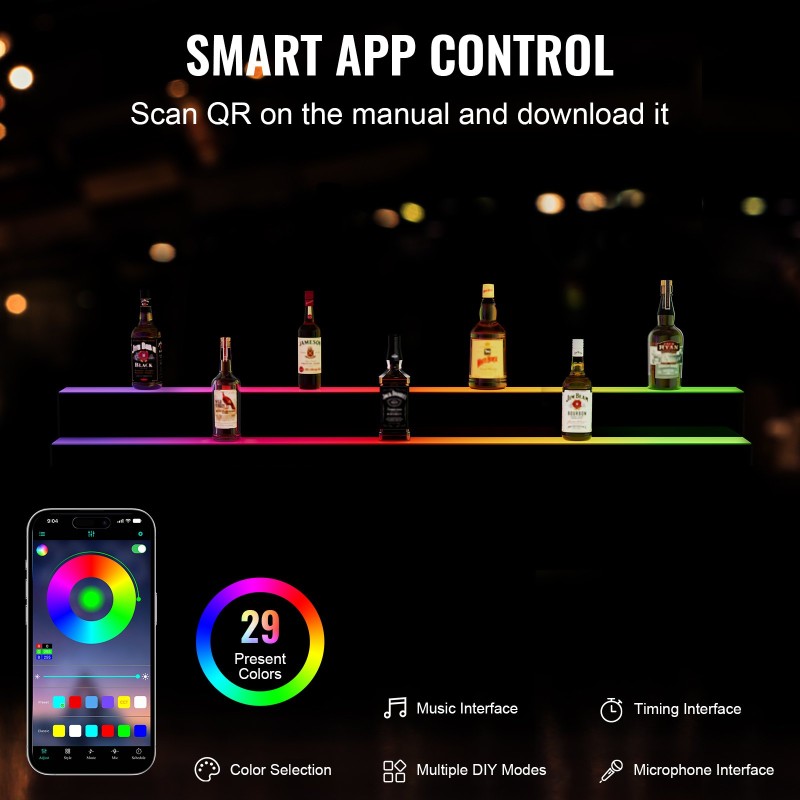 Pulloteline akryylinen 2-tasoinen 60-tuumainen LED-valaistu monivärisellä valaistuksella RF-kaukosäätimellä ja