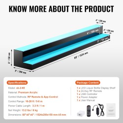 Pulloteline akryylinen 2-tasoinen 60-tuumainen LED-valaistu monivärisellä valaistuksella RF-kaukosäätimellä ja