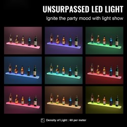 LED-valaistu akryylinen 1-portainen pulloteline 1016 mm seinälle tai pöydälle