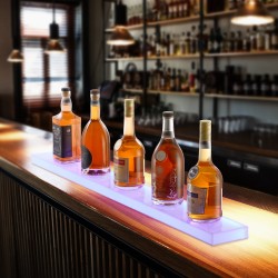 LED-valaistu akryylinen 1-portainen pulloteline 1016 mm seinälle tai pöydälle