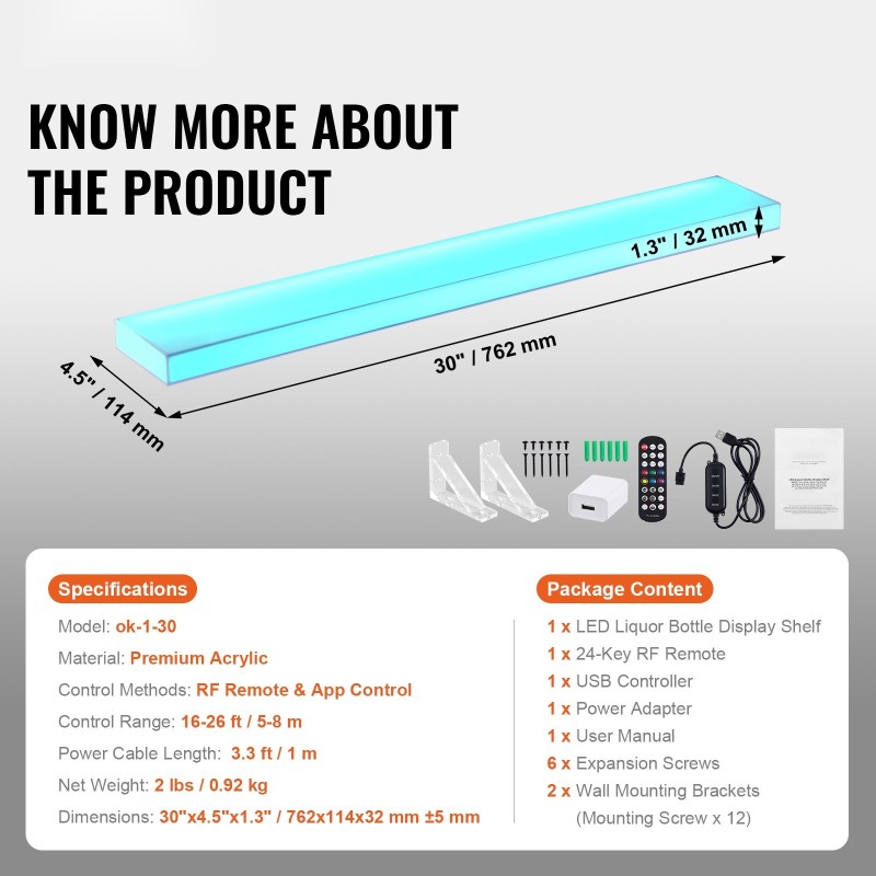 Pulloteline akryylinen LED-valaistu 30 tuuman yhden tason RF ja sovellusohjaus