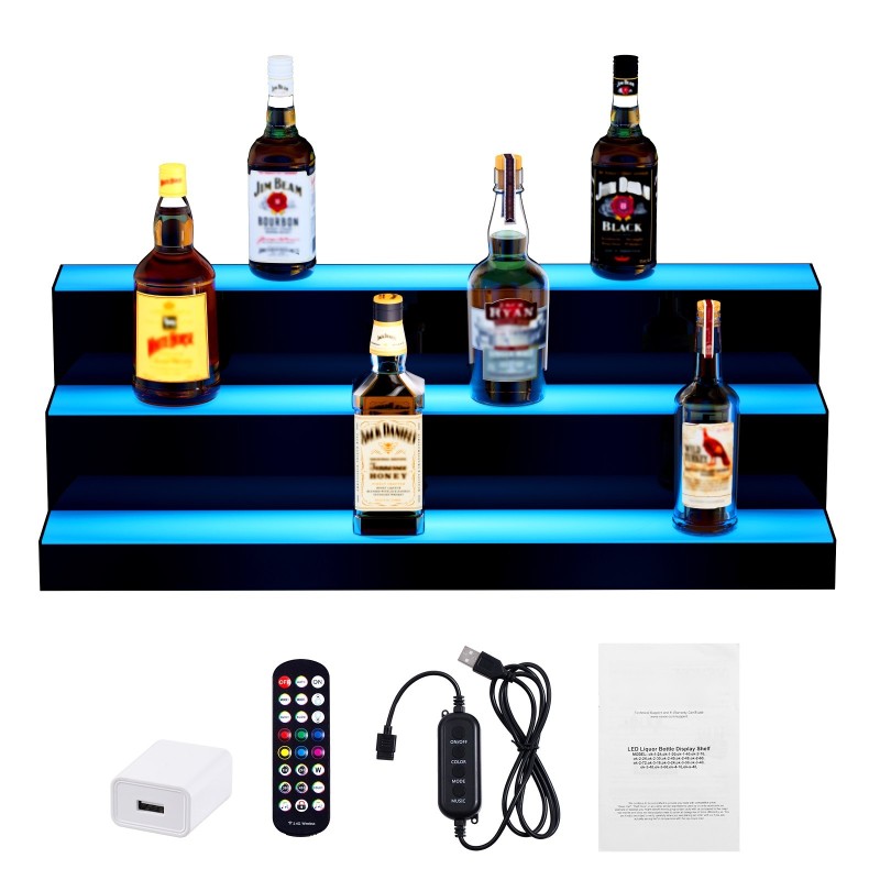 Pullohylly akryylinen kolmiportainen 762x300x250 mm monivärinen LED kaukosäädin ja sovellusohjaus kotibaarille