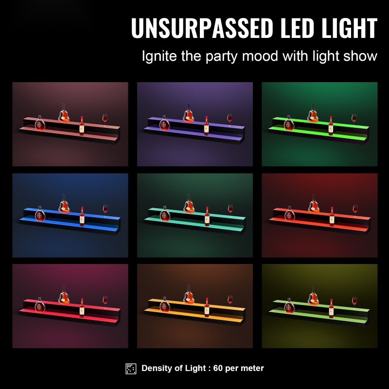 Pulloteline akryyli monivärinen LED-valaistu kaksitasoinen 1210 mm RF-kaukosäädin sovellusohjaus