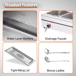 Työpöytämallinen sähköinen ruokalämmitin kolme 12 qt astiaa karkaistulla lasisuojalla ruostumattoteräskansilla