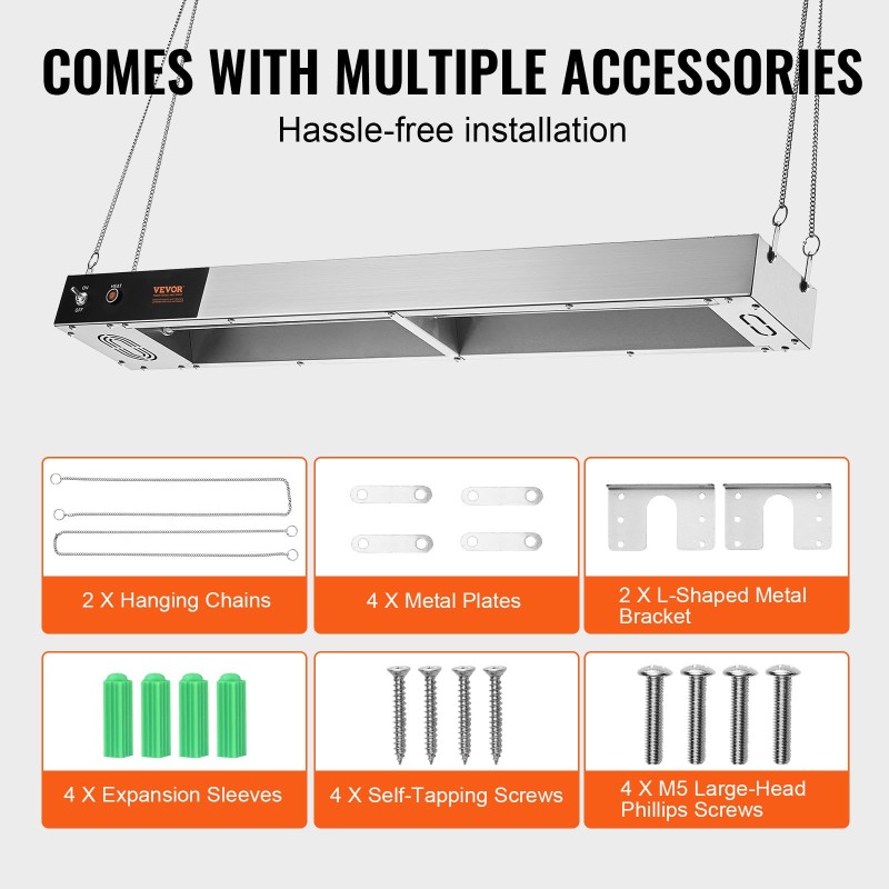 Lämpölamppu ranskanperunoille 850W 40–50°C 304 ruostumaton teräs 915 mm ruokapihdit mukana