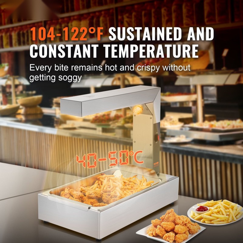 Ranskanperunoiden lämpölamppu 304 ruostumatonta terästä 750W 40–50°C pöytämalli