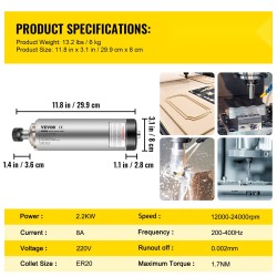 Ilmakylmä karamoottori 2,2 kW ER20 220 V neljällä laakerilla CNC-jyrsintään