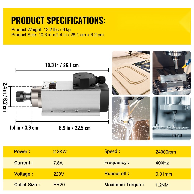 Ilmajäähdytteinen karamoottori 2,2 kW 220 V ER20-istukka 24000 r/min CNC-jyrsintään