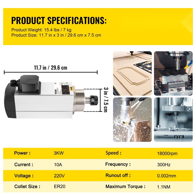 Ilmajäähdytteinen karamoottori 3 kW 220V ER20-istukka nelilaakeroinen alumiinirunko