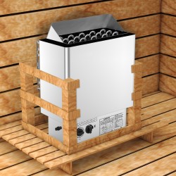 Sähkökiuas 9 kilowattia 380–415 volttia seinäasennettava ruostumaton teräs kuiva- ja märkäsaunaan