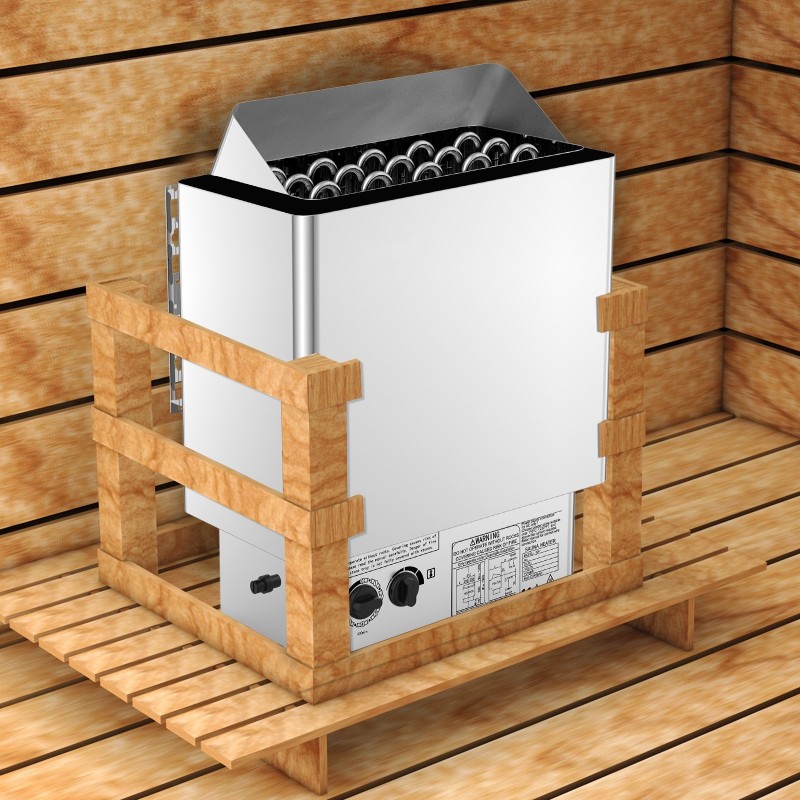 Sähkökiuas 9 kilowattia 380–415 volttia seinäasennettava ruostumaton teräs kuiva- ja märkäsaunaan