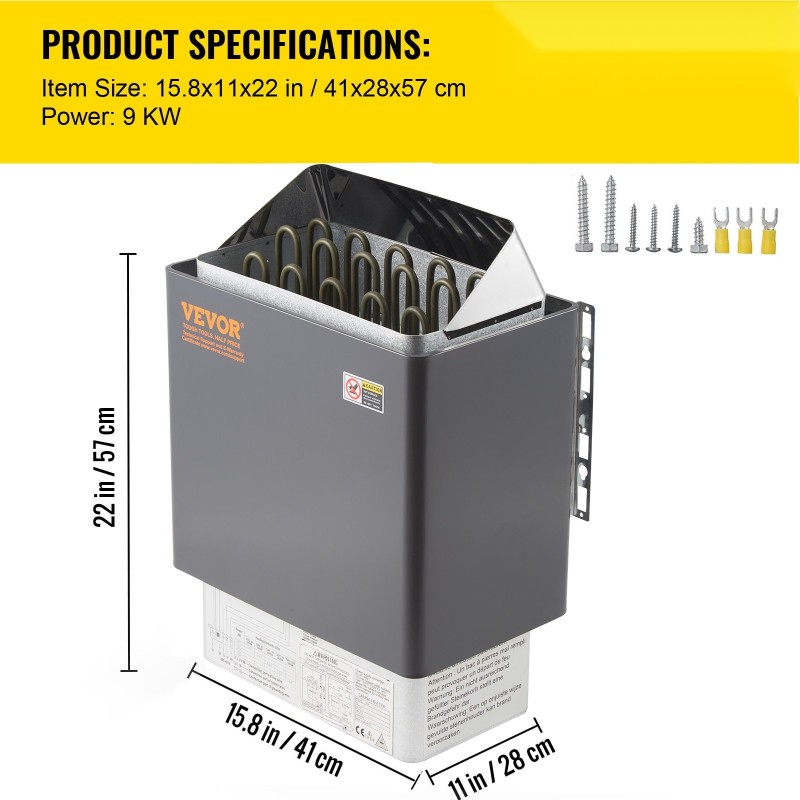 Seinäasenteinen sähköinen kuivasaunankiukas 9 kW 9–13 m³ ulkoisella ohjaimella 430 ruostumatonta terästä