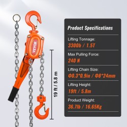 Käsikäyttöinen viputaljallinen ketjunostin 1,5 tonnia 6,1 metriä galvanoitu hiiliteräsketju seosteräsrunko