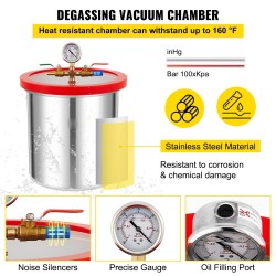 Tyhjiökammio ja tyhjiöpumppu 18,9 L ruostumatonta terästä 5 CFM 1/3 hv