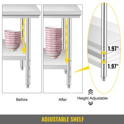 Ruostumaton teräksinen valmistelupöytä 60x76x80 cm NSF-sertifioitu korkeussäädettävä alahylly säädettävät jalat 700 paunaa