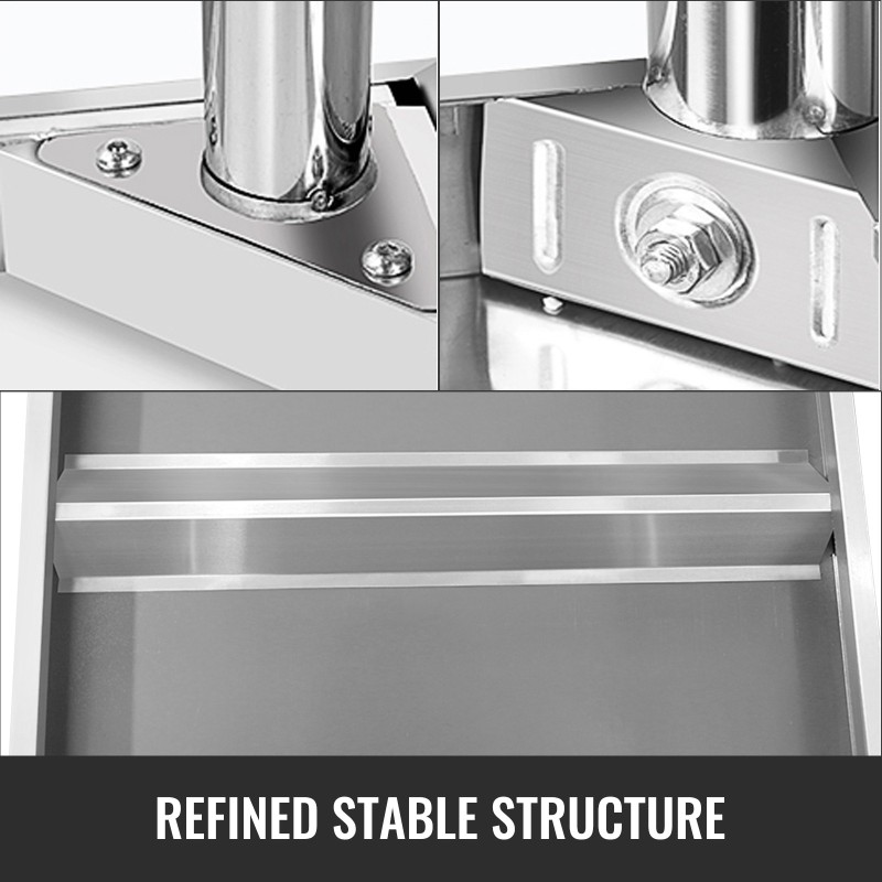 Työpöytä ruostumattomasta teräksestä 762 x 450 x 860 mm pyörillä säädettävällä alahyllyllä