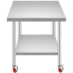 Ruostumattomasta teräksestä valmistettu ammattikeittiön työpöytä 910 760 860 mm säädettävällä alahyllyllä 4 pyörää