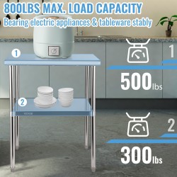 Valmistelupöytä ruostumattomasta teräksestä 76x76x91 cm säädettävällä alahyllyllä ja säädettävillä jaloilla