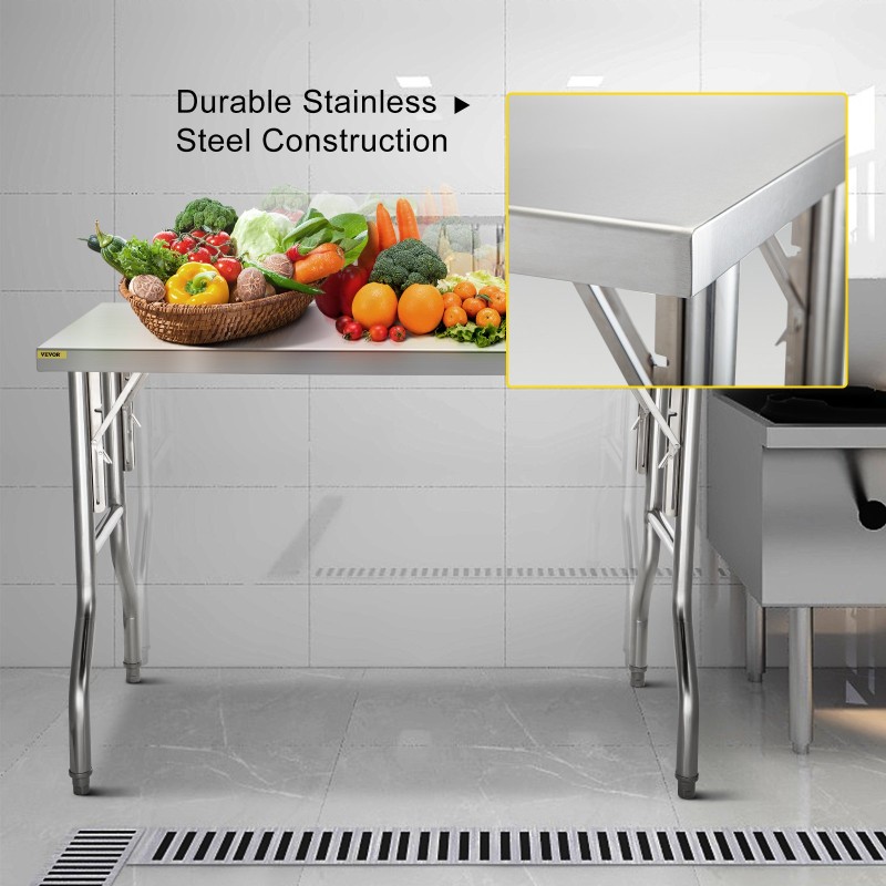 Ruostumaton teräs taittuva työtaso 122 × 61 cm säädettävillä jaloilla