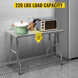 Ruostumaton teräs taittuva työtaso 122 × 61 cm säädettävillä jaloilla