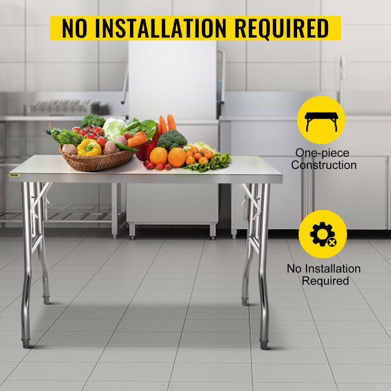 Ruostumaton teräs taittuva työtaso 122 × 61 cm säädettävillä jaloilla