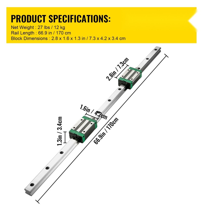 Lineaarikiskosarja 2 kpl 1700 mm HGR20 4 liukupalikkaa RM1605 kuularuuvi