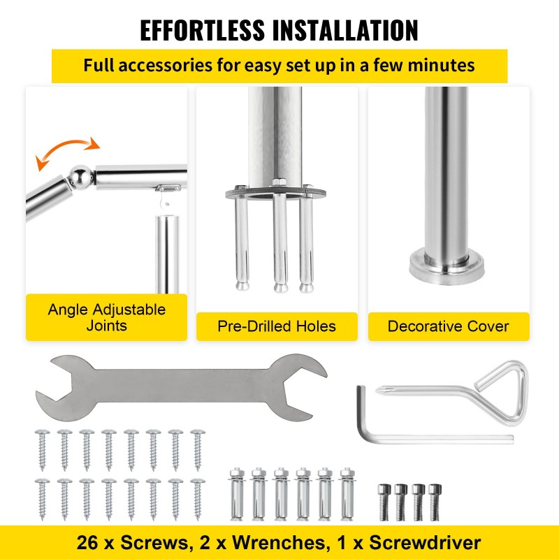 Portaankaide 304-ruostumattomasta teräksestä 4–5 portaalle säädettävä kulma 0–45° sisä- ja ulkokäyttöön