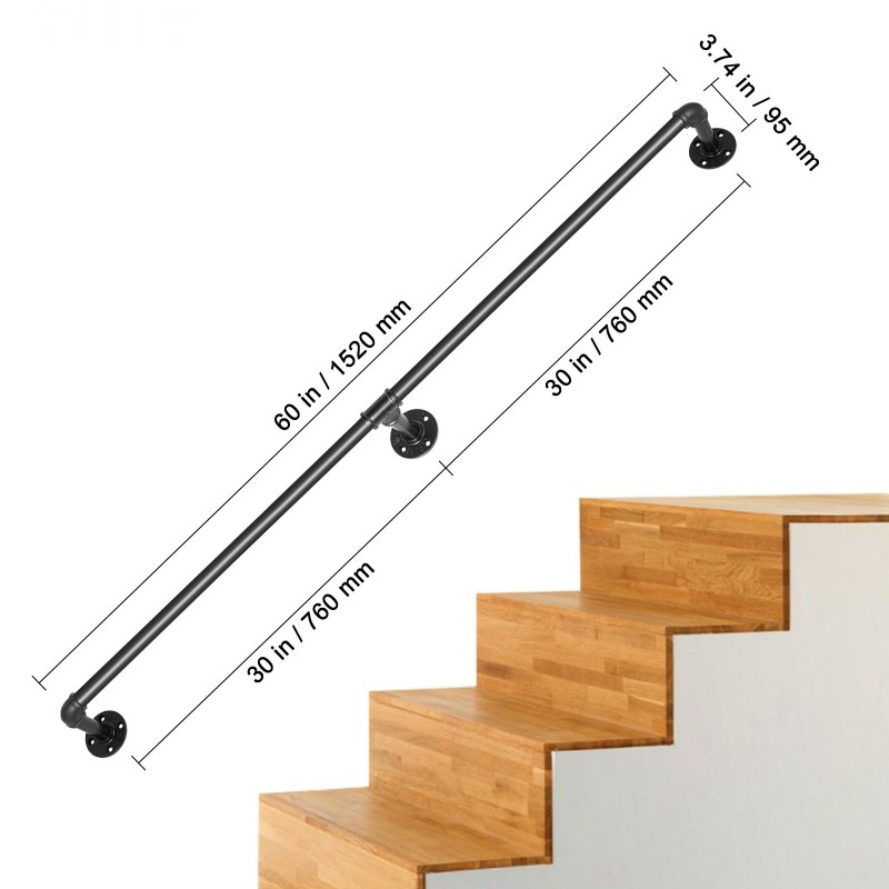 Portaiden käsijohde hiiliteräs 1,52 m säänkestävä musta 200 kg