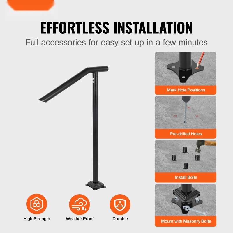 Porraskaide teräksinen 2–3 portaalle jauhemaalattu musta 200 kg kantavuus