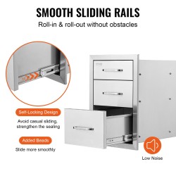 Ulkokeittiön ruostumaton teräs 3-tasoinen laatikosto 458x521x588 mm