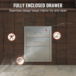 Ulkokeittiön ruostumaton teräs 3-tasoinen laatikosto 458x521x588 mm